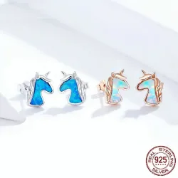 Eenhoorn oorbellen - blauwe opaal - 925 sterling zilverOorbellen