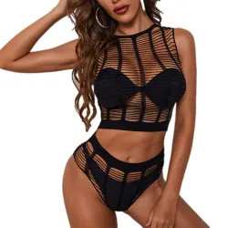 Sexy lingerieset - topje / slipje - zwart uitgehold meshLingerie