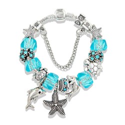 Bracelet élégant en argent - étoile de mer / dauphin / perles / tortue - cristaux