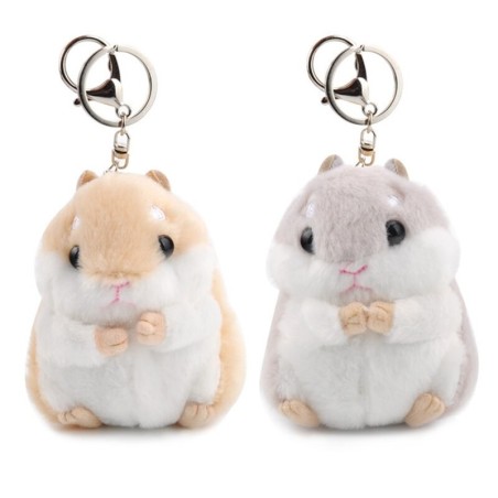 Mini hamster en fourrure pelucheuse - porte-clés