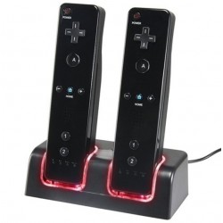 Chargeur double - indicateur LED - pour manette Wii - avec 2 batteries