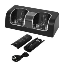 Chargeur double - indicateur LED - pour manette Wii - avec 2 batteries