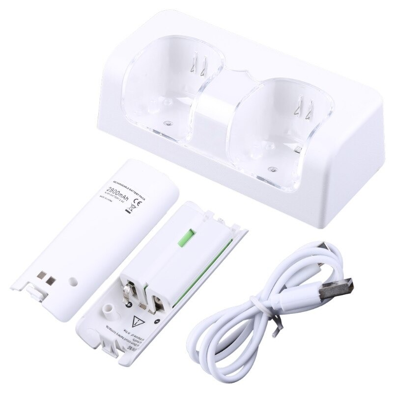 Chargeur double - indicateur LED - pour manette Wii - avec 2 batteries