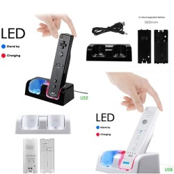 Chargeur double - indicateur LED - pour manette Wii - avec 2 batteries