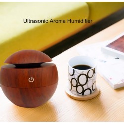 Humidificateur d'air à ultrasons - diffuseur d'huiles essentielles - LED - USB - grain de bois - 130ml