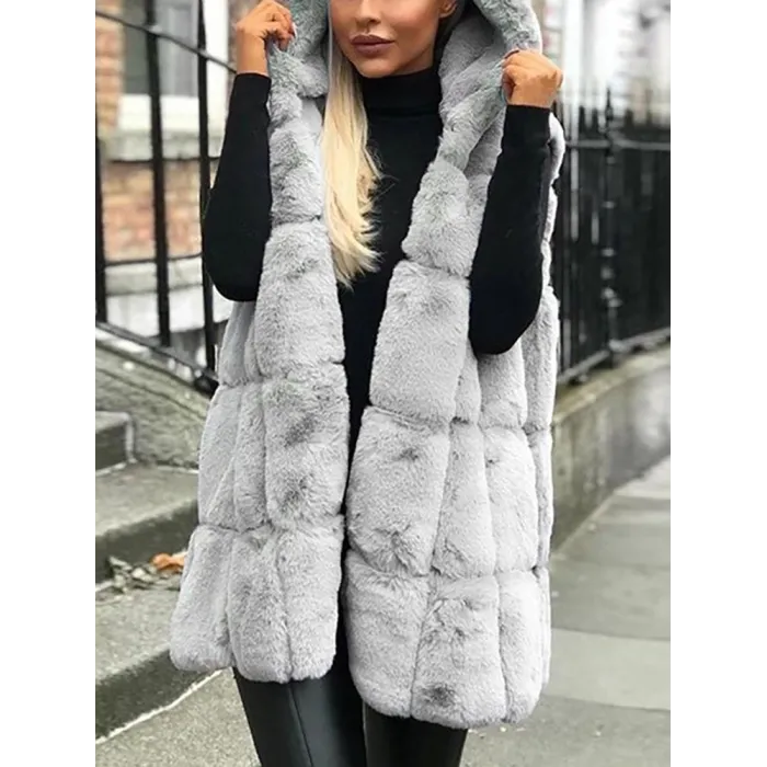 Warm winter fur coat - hooded vestJackets