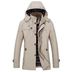 Lange jas met capuchon - windjack - met rits / knopenJassen