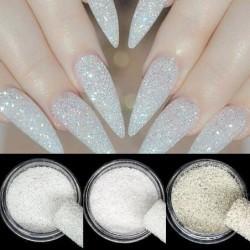 Paillettes brillantes pour ongles - flocons blancs scintillants - poudre de sable