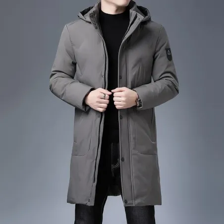 Veste longue d'hiver à capuche - fermeture éclair - boutons