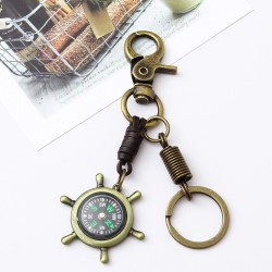 Vintage bronzen sleutelhanger - roerwiel / kompasSleutelhangers