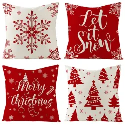 Housse de coussin déco Noël - rouge avec imprimé - 60 * 60 cm