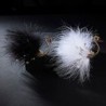 Paon blanc/noir - broche - plumes - perles