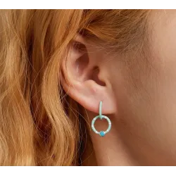 Boucles d'oreilles double anneau turquoise - Argent 925