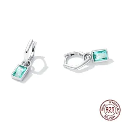 Onregelmatige lange oorbellen - vierkante groene zirkoon - 925 sterling zilverOorbellen