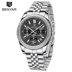 BENYAR - montre à quartz élégante - chronographe - étanche - acier inoxydable - noir