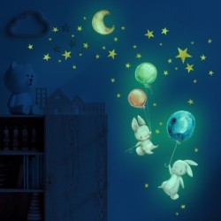 Lichtgevende muursticker - kinderkamerbehang - konijntje / maan / ballonnen / sterrenMuurstickers