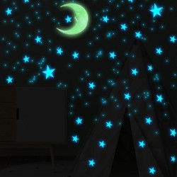 Stickers lumineux mur / plafond - décoration chambre enfant - lune / étoiles - 111 pièces