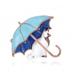 Chat avec un parapluie - broche en émail