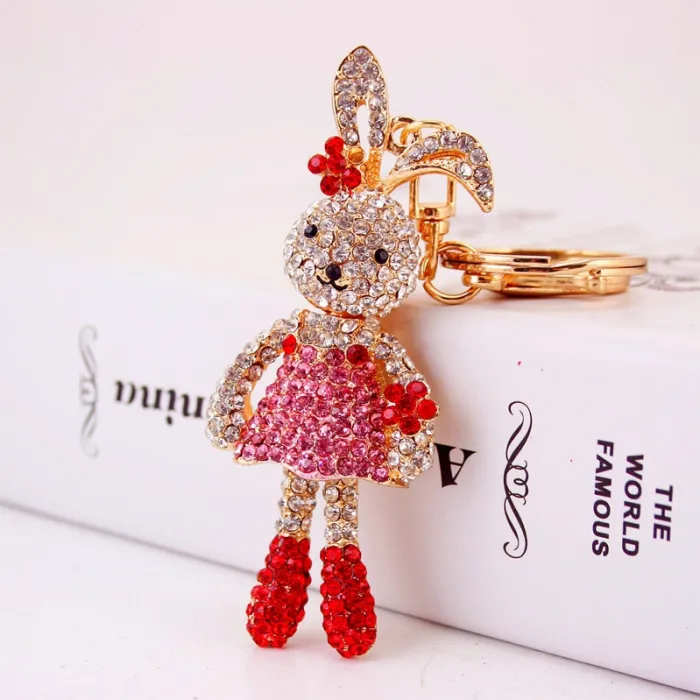 Crystal long-ears rabbit / flowers - keychainKeyrings