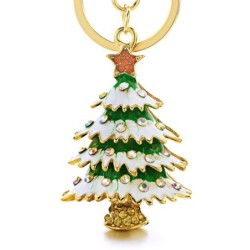 Enamel Christmas tree - crystals - red star - keychainSleutelhangers