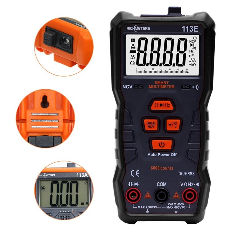 113E - multimètre numérique - AC / DC / Testeur de tension - 6000 points - avec rétroéclairage / aimant