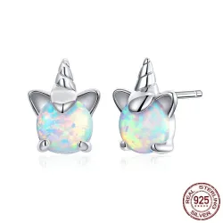 Eenhoorn & opaal - oorknopjes - 925 sterling zilverOorbellen