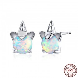 Licorne & opale - boucles d'oreilles clous - argent sterling 925