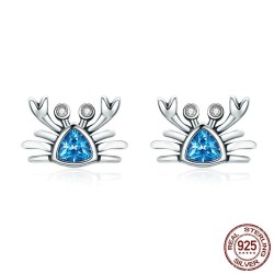 Boucles d'oreilles en forme de crabe - cristal bleu - argent sterling 925