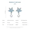 Blauwe zirkonia zeester oorbellen - met parel - 925 sterling zilverOorbellen