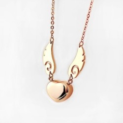Pendentif coeur / ailes d'ange - avec collier - acier inoxydable