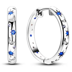 Boucles d'oreilles rondes - étoiles cristal / lune - argent 925