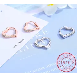 Boucles d'oreilles élégantes en forme de cœur - avec zircon - argent sterling 925