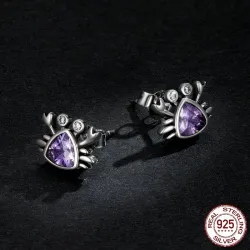Krabvormige oorbellen - paarse zirkoon - 925 sterling zilverOorbellen