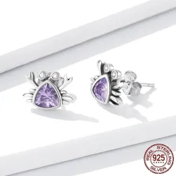 Krabvormige oorbellen - paarse zirkoon - 925 sterling zilverOorbellen