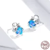 Zilveren octopus / blauw kristallen hart - oorbellen - 925 sterling zilverOorbellen