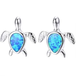 Boucles d'oreilles tortue argent - opale colorée
