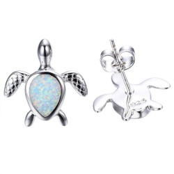 Zilveren schildpad oorbellen - kleurrijk opaalOorbellen
