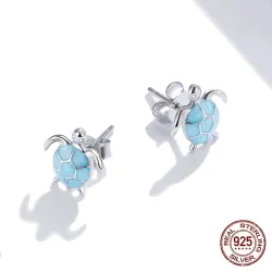 Zilveren oorbellen met blauwe schildpad - 925 sterling zilverOorbellen