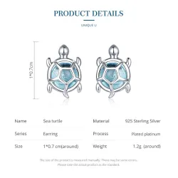 Schildpad met blauw glas - oorbellen - 925 sterling zilverOorbellen