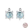 Tortue avec verre bleu - boucles d'oreilles - argent sterling 925