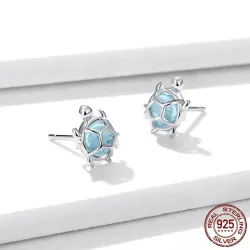 Tortue avec verre bleu - boucles d'oreilles - argent sterling 925