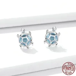 Schildpad met blauw glas - oorbellen - 925 sterling zilverOorbellen