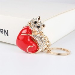 Coeur rouge / chat cristal - porte-clés