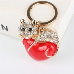 Coeur rouge / chat cristal - porte-clés