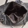 Vintage tas van nubuckleer met klinknagels / pom pom van bontTassen