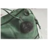 Vintage tas van nubuckleer met klinknagels / pom pom van bontTassen