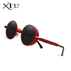 Gothic / steampunk ronde zonnebril - rode lens - metalen montuur - UV 400 - unisexZonnebrillen