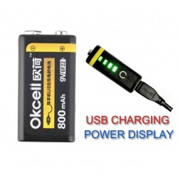 OKCELL - pile au lithium - rechargeable - USB - 9V - 800 mAh