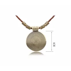 Vintage ketting - ronde metalen hanger - leren touwHalskettingen