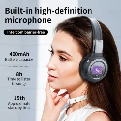 Zealot B570 - Bluetooth-hoofdtelefoon - headset - LCD-scherm - micro-SD-slot - microfoon - ruisonderdrukkingHeadsets